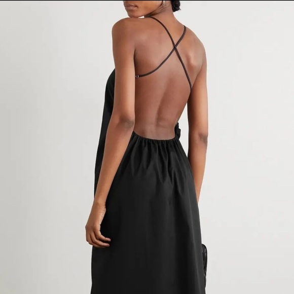 IOANNES Camilla Open-Back Ruched Cotton-Poplin Maxi Dress - Black Size 34 - Picture 4 of 12